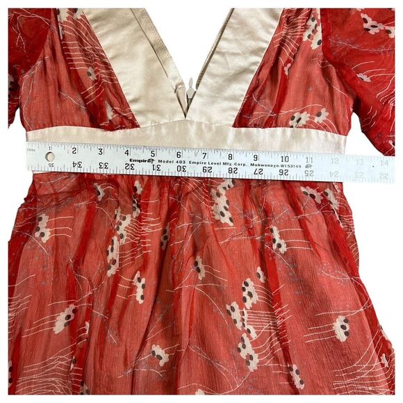 Development by Erica Davies Red Floral Sheer 100% Silk Floral Print Dress Size 0 - Picture 3 of 7